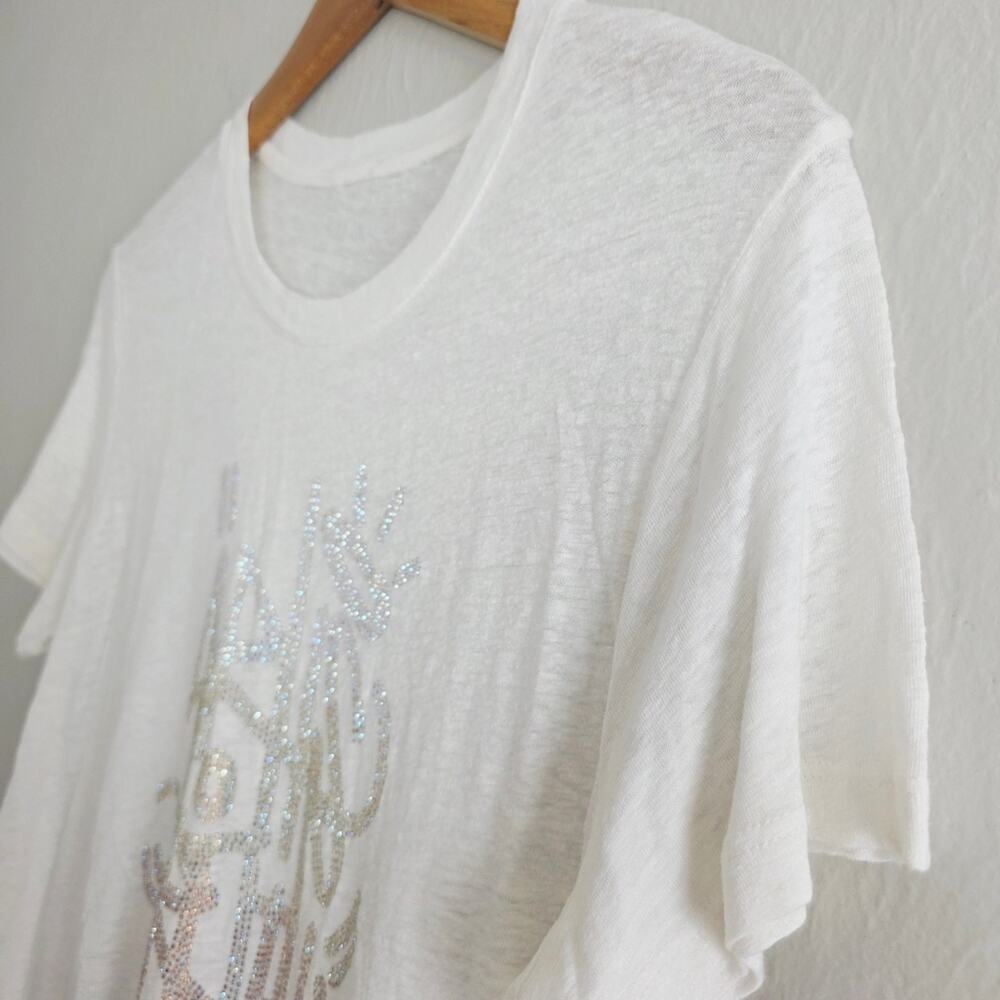 NEW Zadig & Voltaire Azedi Jormi Strass Crystal Linen Blend T-Shirt White Large - Picture 9 of 14